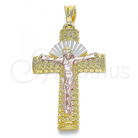 Oro Laminado Religious Pendant, Gold Filled Style Crucifix Design, Polished, Tricolor, 05.351.0159.1