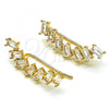 Oro Laminado Earcuff Earring, Gold Filled Style with White Cubic Zirconia, Polished, Golden Finish, 02.210.0705