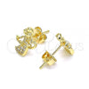 Oro Laminado Stud Earring, Gold Filled Style Angel Design, with White Micro Pave, Polished, Golden Finish, 02.156.0614