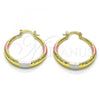 Oro Laminado Medium Hoop, Gold Filled Style Hollow Design, Diamond Cutting Finish, Tricolor, 02.213.0439.1.30