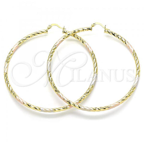 Oro Laminado Extra Large Hoop, Gold Filled Style Diamond Cutting Finish, Tricolor, 02.213.0155.1.70