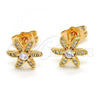 Oro Laminado Stud Earring, Gold Filled Style Flower Design, with White Cubic Zirconia, Polished, Golden Finish, 02.310.0012