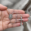 Sterling Silver Thin Rosary, Virgen Maria and Cross Design, Polished, Rhodium Finish, 09.285.0002.28