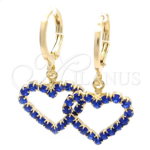 Oro Laminado Huggie Hoop, Gold Filled Style Heart Design, with Blue Topaz Cubic Zirconia, Polished, Golden Finish, 02.02.0494.3.15