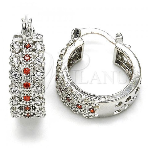 Rhodium Plated Small Hoop, with Garnet and White Cubic Zirconia, Polished, Rhodium Finish, 02.210.0288.5.20