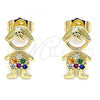 Oro Laminado Stud Earring, Gold Filled Style Little Boy Design, with Multicolor Micro Pave, Polished, Golden Finish, 02.210.0385.1