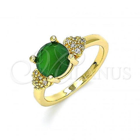 Oro Laminado Multi Stone Ring, Gold Filled Style Heart Design, with Green and White Cubic Zirconia, Polished, Golden Finish, 01.284.0049.1.07