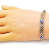 Oro Laminado Fancy Bracelet, Gold Filled Style Evil Eye and Bismark Design, Blue Enamel Finish, Golden Finish, 03.213.0157.1.08