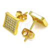 Oro Laminado Stud Earring, Gold Filled Style with White Micro Pave, Polished, Golden Finish, 02.342.0029