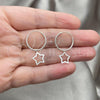 Sterling Silver Small Hoop, Star Design, Polished, Silver Finish, 02.401.0021.15