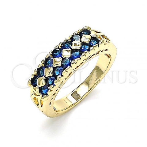 Oro Laminado Multi Stone Ring, Gold Filled Style with Sapphire Blue Cubic Zirconia, Polished, Golden Finish, 01.346.0023.4.08