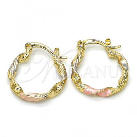 Oro Laminado Small Hoop, Gold Filled Style Diamond Cutting Finish, Tricolor, 02.170.0208.20