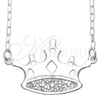 Sterling Silver Pendant Necklace, Crown Design, with White Cubic Zirconia, Silver Finish, 04.203.0008.18