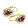 Oro Laminado Leverback Earring, Gold Filled Style Teardrop Design, with Garnet and White Crystal, Polished, Golden Finish, 5.125.012.8
