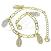 Oro Laminado Charm Bracelet, Gold Filled Style Guadalupe Design, Polished, Tricolor, 03.351.0120.08