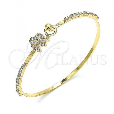 Oro Laminado Individual Bangle, Gold Filled Style Elephant Design, with White Micro Pave and White Crystal, Polished, Golden Finish, 07.193.0033.04