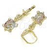 Oro Laminado Dangle Earring, Gold Filled Style Turtle Design, Polished, Tricolor, 02.351.0078