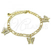 Oro Laminado Charm Bracelet, Gold Filled Style Butterfly Design, Polished, Golden Finish, 03.331.0177.08