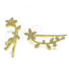 Oro Laminado Earcuff Earring, Gold Filled Style Flower Design, with White Micro Pave and White Cubic Zirconia, Polished, Golden Finish, 02.210.0726