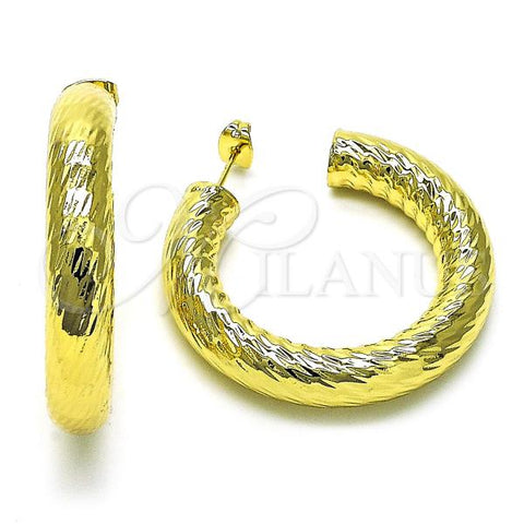 Oro Laminado Medium Hoop, Gold Filled Style Hollow Design, Diamond Cutting Finish, Golden Finish, 02.341.0185.40