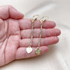 Oro Laminado Long Earring, Gold Filled Style Heart Design, with Cubic Zirconia, Golden Finish, 5.084.010