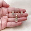 Oro Laminado Earring and Pendant Adult Set, Gold Filled Style Baguette Design, with White Cubic Zirconia and White Micro Pave, Polished, Golden Finish, 10.342.0230