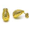 Oro Laminado Stud Earring, Gold Filled Style Teardrop Design, Diamond Cutting Finish, Golden Finish, 02.342.0325