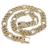 Oro Laminado Basic Necklace, Gold Filled Style Figaro Design, with White Crystal, Polished, Golden Finish, 03.372.0003.18