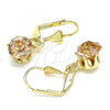 Oro Laminado Leverback Earring, Gold Filled Style with Champagne Crystal, Polished, Golden Finish, 02.122.0112