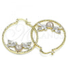 Oro Laminado Medium Hoop, Gold Filled Style Heart and Bird Design, Diamond Cutting Finish, Tricolor, 02.351.0104.35