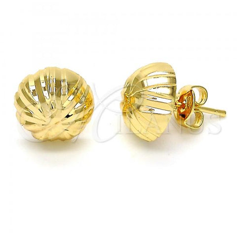 Oro Laminado Stud Earring, Gold Filled Style Diamond Cutting Finish, Golden Finish, 02.100.0054
