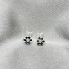 Sterling Silver Stud Earring, Flower Design, with Black Crystal, Polished, Silver Finish, 02.406.0015.01