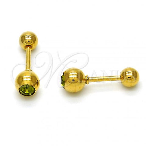Stainless Steel Stud Earring, with Dark Peridot Crystal, Polished, Golden Finish, 02.271.0017.10