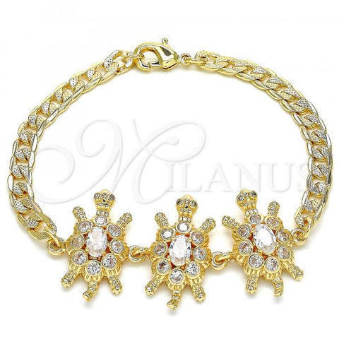 Oro Laminado Fancy Bracelet, Gold Filled Style Turtle Design, with White Cubic Zirconia, Polished, Golden Finish, 03.63.2139.07