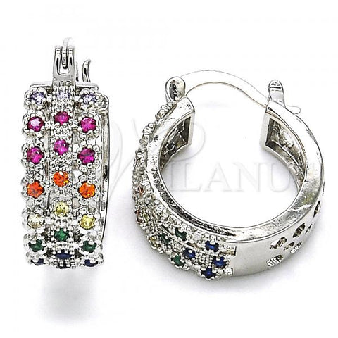 Rhodium Plated Small Hoop, with Multicolor Cubic Zirconia, Polished, Rhodium Finish, 02.210.0288.7.20