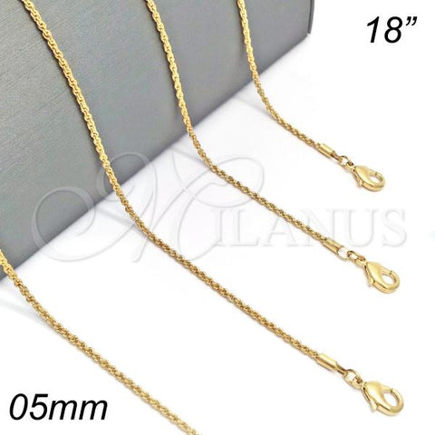 Oro Laminado Basic Necklace, Gold Filled Style Rope Design, Diamond Cutting Finish, Golden Finish, 04.118.0111.18