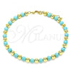 Oro Laminado Fancy Anklet, Gold Filled Style Ball Design, with Turquoise Pearl, Polished, Golden Finish, 03.63.2228.1.10