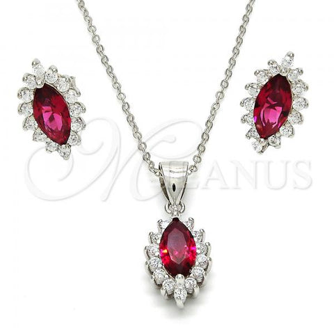 Sterling Silver Earring and Pendant Adult Set, with Garnet and White Cubic Zirconia, Polished, Rhodium Finish, 10.175.0056.2