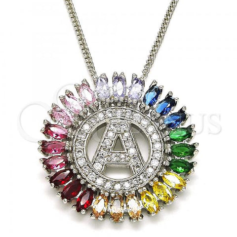 Rhodium Plated Pendant Necklace, Initials Design, with Multicolor Cubic Zirconia, Polished, Rhodium Finish, 04.210.0006.3.20