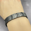 Stainless Steel Solid Bracelet, Greek Key Design, Polished, Black Rhodium Finish, 03.114.0284.2.08