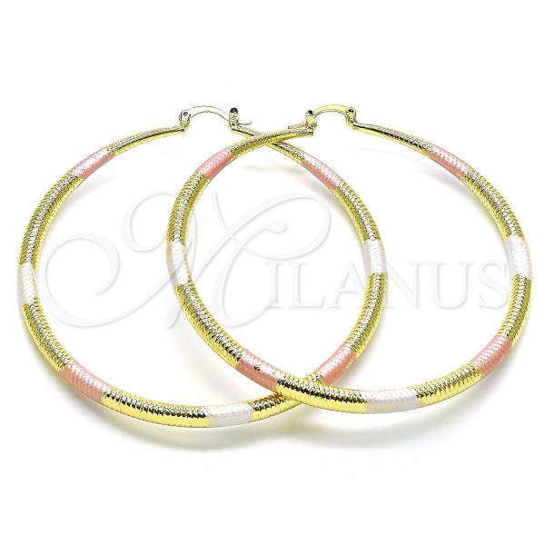 Oro Laminado Extra Large Hoop, Gold Filled Style Hollow Design, Diamond Cutting Finish, Tricolor, 02.213.0440.1.70