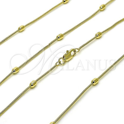 Oro Laminado Basic Necklace, Gold Filled Style Rat Tail and Ball Design, Polished, Golden Finish, 04.213.0327.18