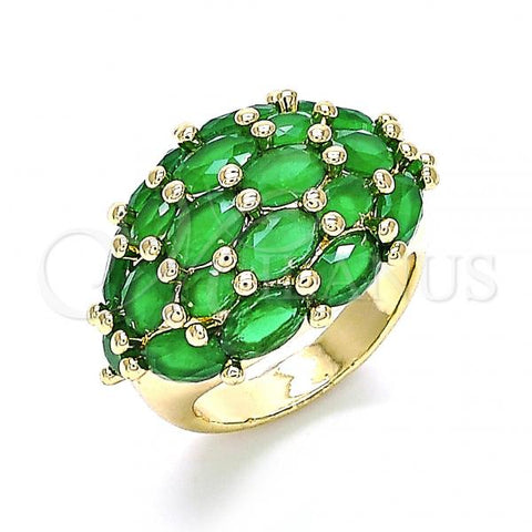Oro Laminado Multi Stone Ring, Gold Filled Style with Green Cubic Zirconia, Polished, Golden Finish, 01.346.0022.2.08