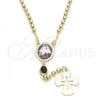 Oro Laminado Thin Rosary, Gold Filled Style Caridad del Cobre and Cross Design, with Black Azavache, Polished, Golden Finish, 09.02.0033.18