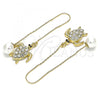 Oro Laminado Threader Earring, Gold Filled Style Turtle Design, with White and Black Crystal, Polished, Golden Finish, 02.380.0066