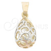Oro Laminado Fancy Pendant, Gold Filled Style Teardrop and Filigree Design, with Cubic Zirconia, Polished, Tricolor, 5.181.012