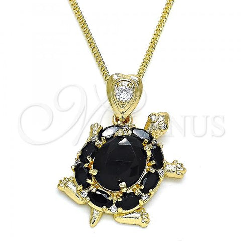 Oro Laminado Pendant Necklace, Gold Filled Style Turtle Design, with Black and White Cubic Zirconia, Polished, Golden Finish, 04.346.0010.2.20