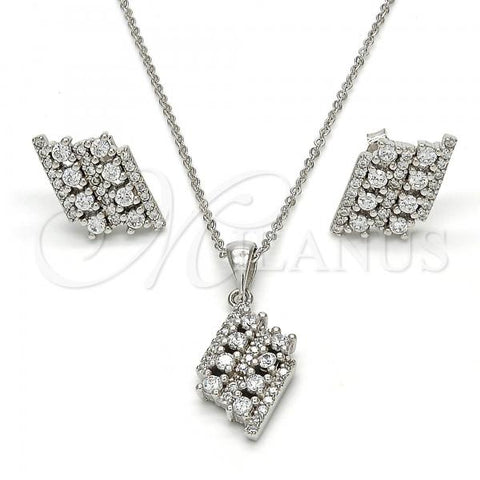 Sterling Silver Earring and Pendant Adult Set, with White Cubic Zirconia, Polished, Rhodium Finish, 10.175.0023