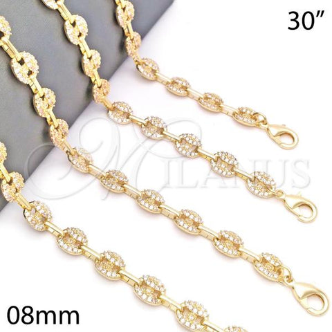 Oro Laminado Fancy Necklace, Gold Filled Style Puff Mariner Design, with White Micro Pave, Polished, Golden Finish, 04.63.1402.30