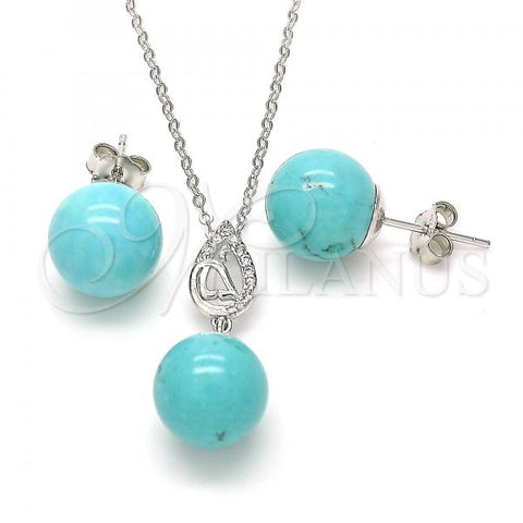 Sterling Silver Earring and Pendant Adult Set, Teardrop and Ball Design, with White Cubic Zirconia, Polished, Rhodium Finish, 10.63.0600.1